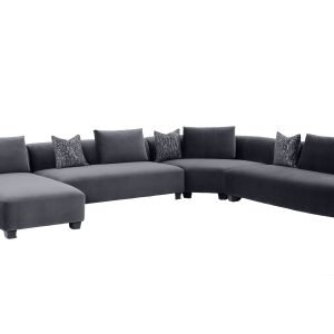 Divani Casa Bayou - Contemporary Grey Velvet U Shaped Sectional Sofa