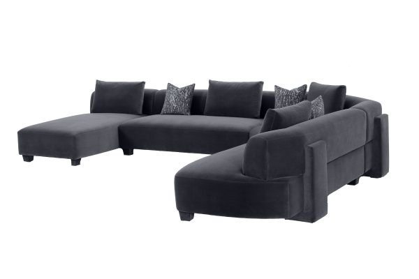 Divani Casa Bayou - Contemporary Grey Velvet U Shaped Sectional Sofa - Image 4