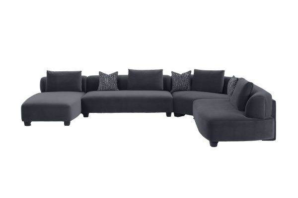 Divani Casa Bayou - Contemporary Grey Velvet U Shaped Sectional Sofa - Image 3