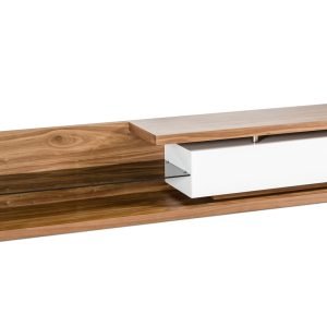 Modrest Jefferson Low Mid-Century Walnut & White TV Unit