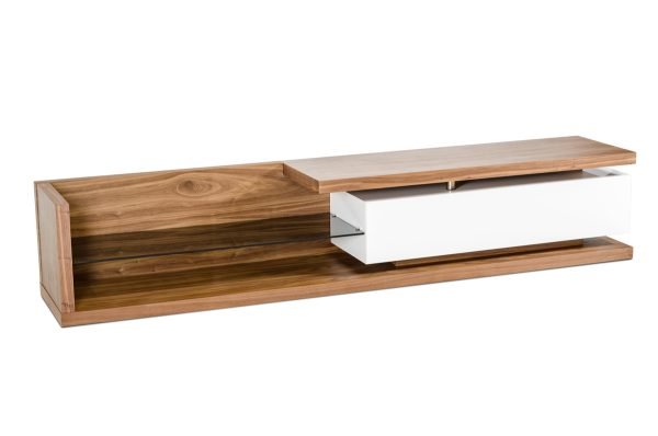 Modrest Jefferson Low Mid-Century Walnut & White TV Unit