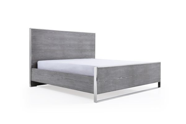 Modrest Charlene Modern Grey Elm & Stainless Steel Bed - Image 5