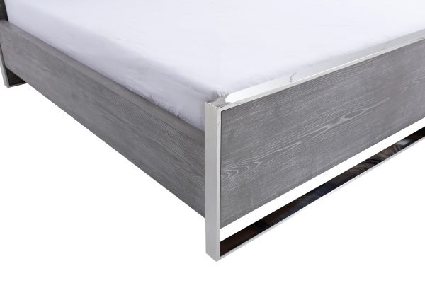 Modrest Charlene Modern Grey Elm & Stainless Steel Bedroom Set - Image 2