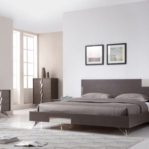 Modrest Nicola Modern Grey Oak & Stainless Steel Bed