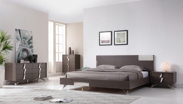 Modrest Nicola Modern Grey Oak & Stainless Steel Bed