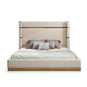 Modrest- Sterling Modern Beige Bonded Leather & Gold Bed