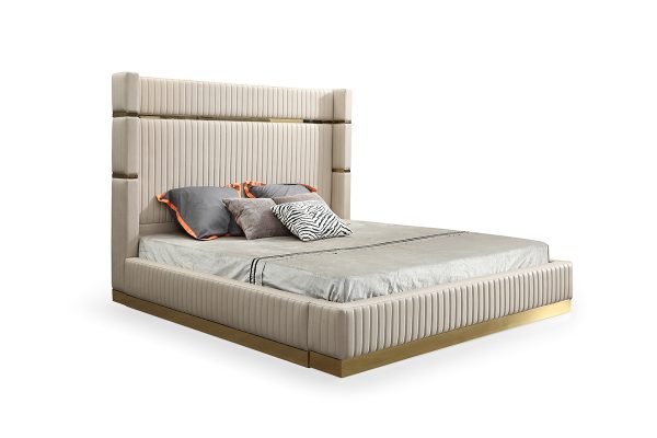 Modrest- Sterling Modern Beige Bonded Leather & Gold Bed - Image 2