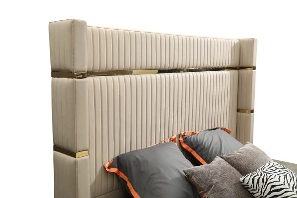 Modrest- Sterling Modern Beige Bonded Leather & Gold Bed - Image 4