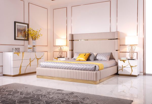 Modrest Aspen Modern Wide White and Gold Nightstand - Image 5