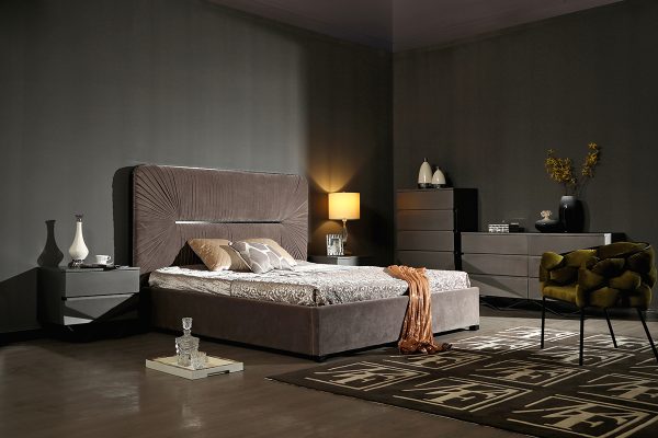 Modrest Duke Modern Grey & Black Gun Chrome Nightstand