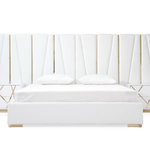 Modrest Nixa Modern White Bonded Leather & Gold Bed