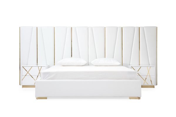 Modrest Nixa Modern White Bonded Leather & Gold Bed