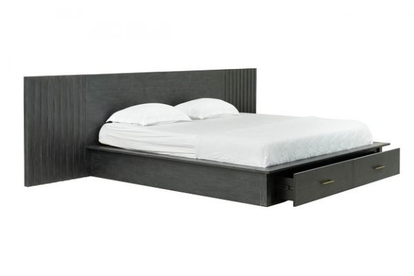 Modrest Manchester- Contemporary Platform Dark Grey Bed with Two Nightstands - Image 5