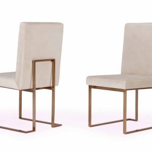 Modrest Fowler - Modern Beige and Brass Velvet Dining Chair Set of 2