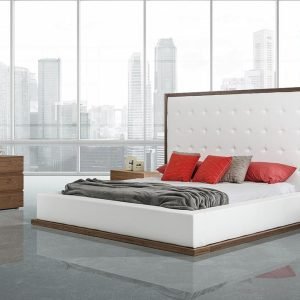 Queen Modrest Beth Modern Walnut with White Leatherette Bed
