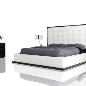 Queen Modrest Beth Modern Wenge with White Leatherette Bed