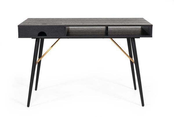 Modrest Billy Modern Black Oak & Gold Office Desk - Image 2
