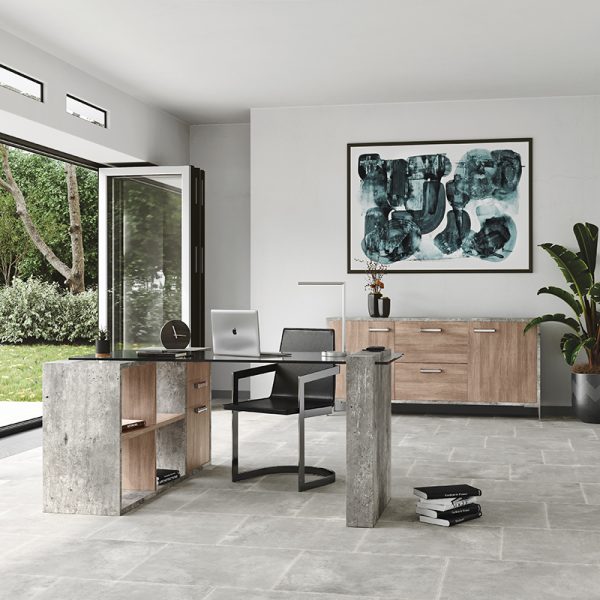 Nova Domus Boston Modern Brown Oak & Faux Concrete Office File Cabinet