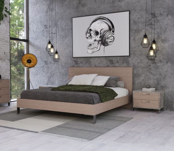 Eastern King Nova Domus Boston - Modern Brown Oak & Brushed Stainless Steel Bed