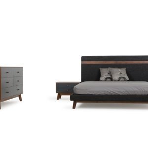 Nova Domus Dali Mid-Century Grey Fabric & Walnut Bed