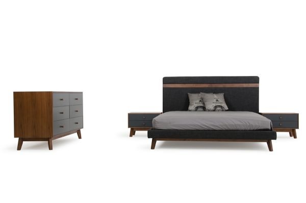 Nova Domus Dali Mid-Century Grey Fabric & Walnut Bed