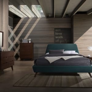 Modrest Lewis Mid-Century Modern Teal & Walnut Bed