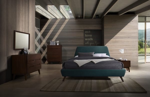 Modrest Lewis Mid-Century Modern Teal & Walnut Bed