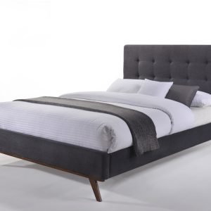Modrest Addison Mid-Century Modern Grey Fabric & Walnut Bed