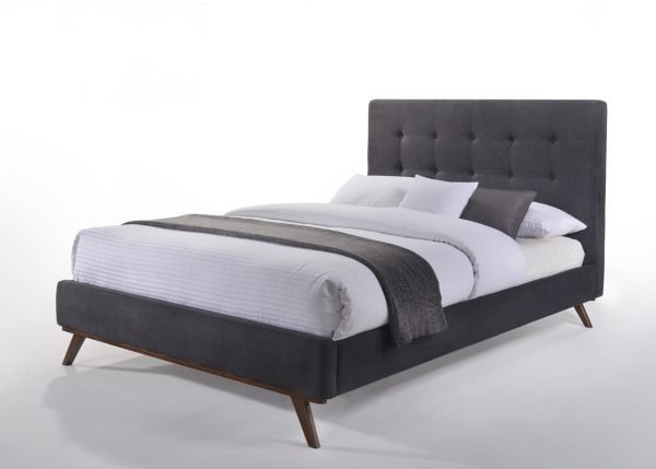 Modrest Addison Mid-Century Modern Grey Fabric & Walnut Bed