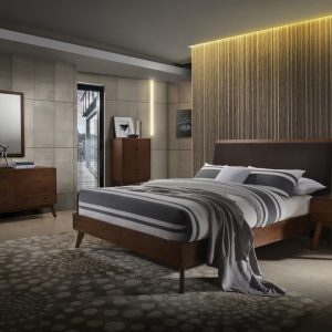Modrest Marshall Mid-Century Modern Brown Fabric & Walnut Bed