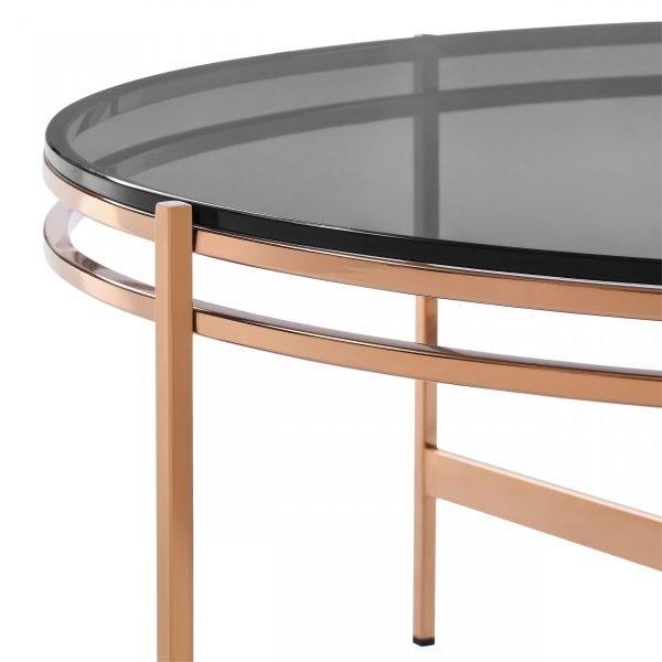 Modrest Bradford - Modern Smoked Glass & Rosegold Coffee Table - Image 4