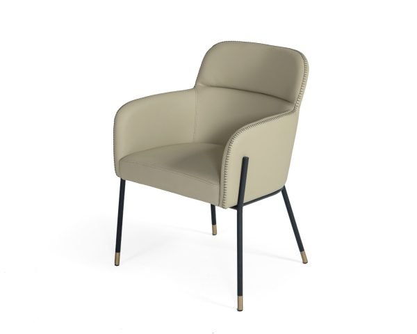 Modrest Brady - Modern Black Metal + Greige Vegan Leather Dining Chair - Image 3