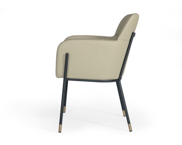 Modrest Brady - Modern Black Metal + Greige Vegan Leather Dining Chair - Image 5