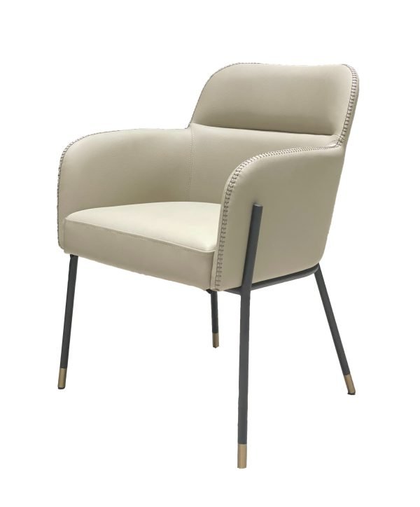Modrest Brady - Modern Black Metal + Greige Vegan Leather Dining Chair