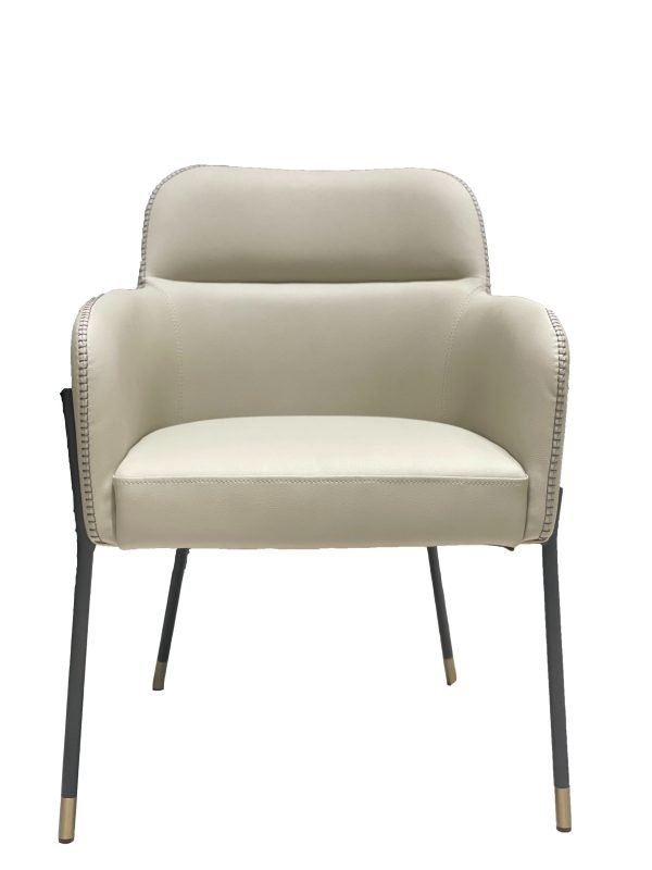 Modrest Brady - Modern Black Metal + Greige Vegan Leather Dining Chair - Image 2
