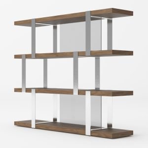 Modrest Brewer - Modern Walnut Glass & Stainless Steel Bookshelf