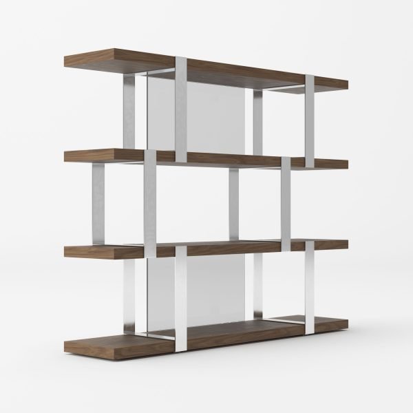 Modrest Brewer - Modern Walnut Glass & Stainless Steel Bookshelf - Image 2