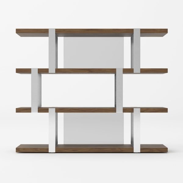 Modrest Brewer - Modern Walnut Glass & Stainless Steel Bookshelf - Image 3