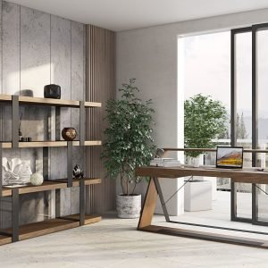 Modrest Brewer - Modern Walnut & Black Bookshelf