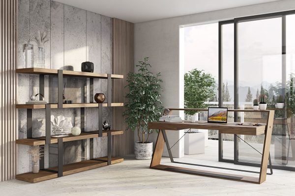 Modrest Brewer - Modern Walnut & Black Bookshelf