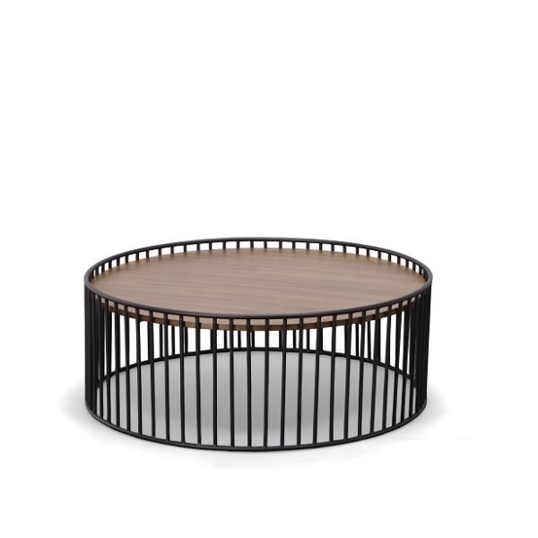 Modrest Bronson Modern Walnut & Black Round Coffee Table - Image 5