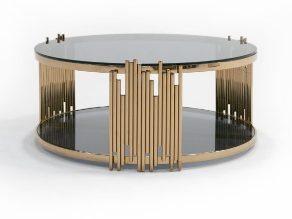 Modrest Bryce Modern Smoked Glass & Rosegold Round Coffee Table - Image 2