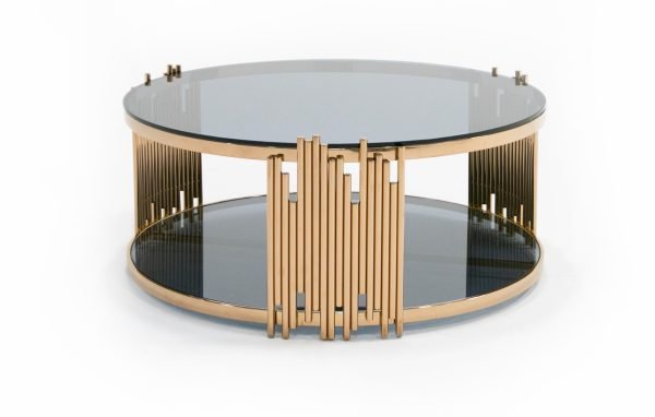 Modrest Bryce Modern Smoked Glass & Rosegold Round Coffee Table - Image 4