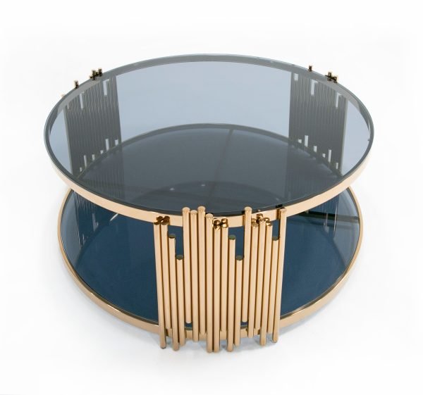 Modrest Bryce Modern Smoked Glass & Rosegold Round Coffee Table - Image 3
