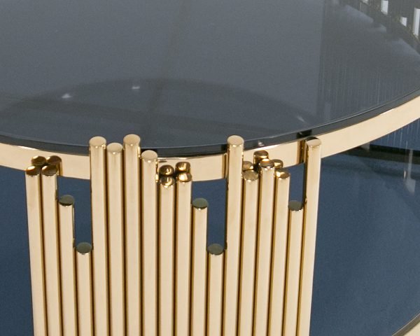 Modrest Bryce Modern Smoked Glass & Rosegold Round Coffee Table - Image 5