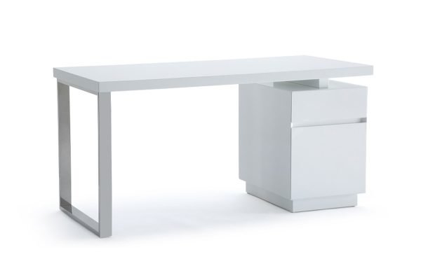 Modrest Carson Modern White & Stainless Steel Office Desk - Image 2