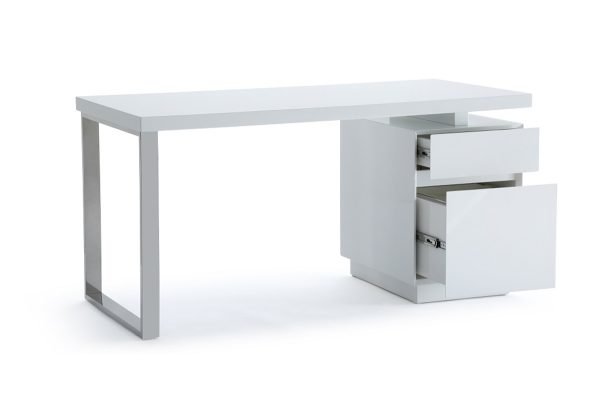 Modrest Carson Modern White & Stainless Steel Office Desk - Image 5