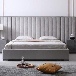 Califonia King Modrest Buckley - Modern Grey & Black Stainless Steel Bed w/ Nightstands