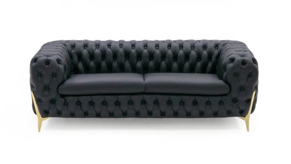 Divani Casa Bunzel - Modern Black Tufted Leather Sofa Set - Image 2