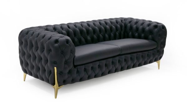 Divani Casa Bunzel - Modern Black Tufted Leather Sofa Set - Image 3